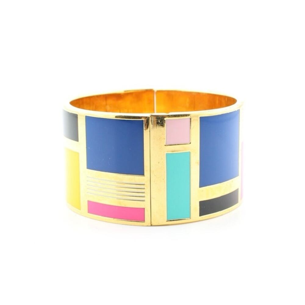 Kate Spade Gold Tone Colorblock Geometric Hinged Cuff Bangle